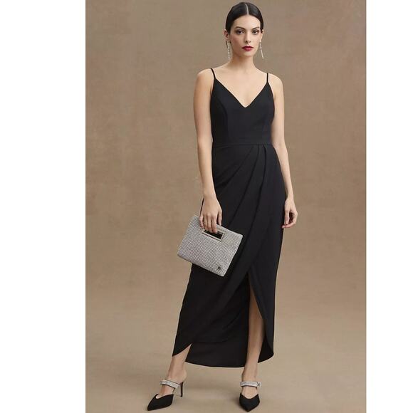 New Anthropologie BHLDN Lyra V-Neck Faux-Wrap Stretch Crepe Midi Dress $19814